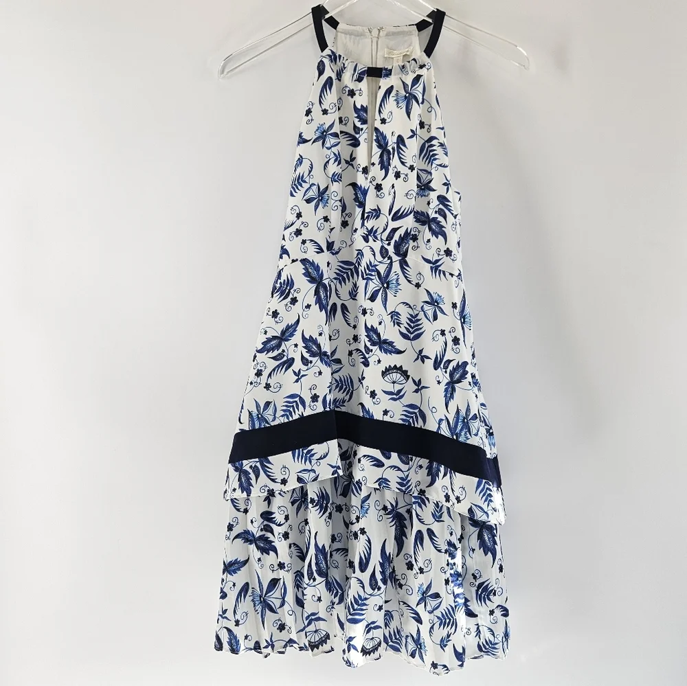 Shoshanna White and Navy Blue Floral Halter Mini Dress - Picture 4 of 14